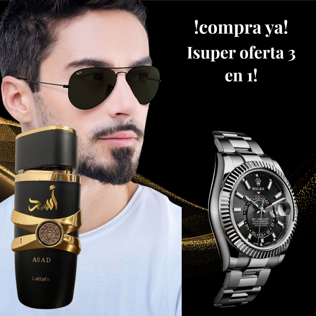 COMBO ASAD + ROLEX PLATA + GAFAS RAYBAN