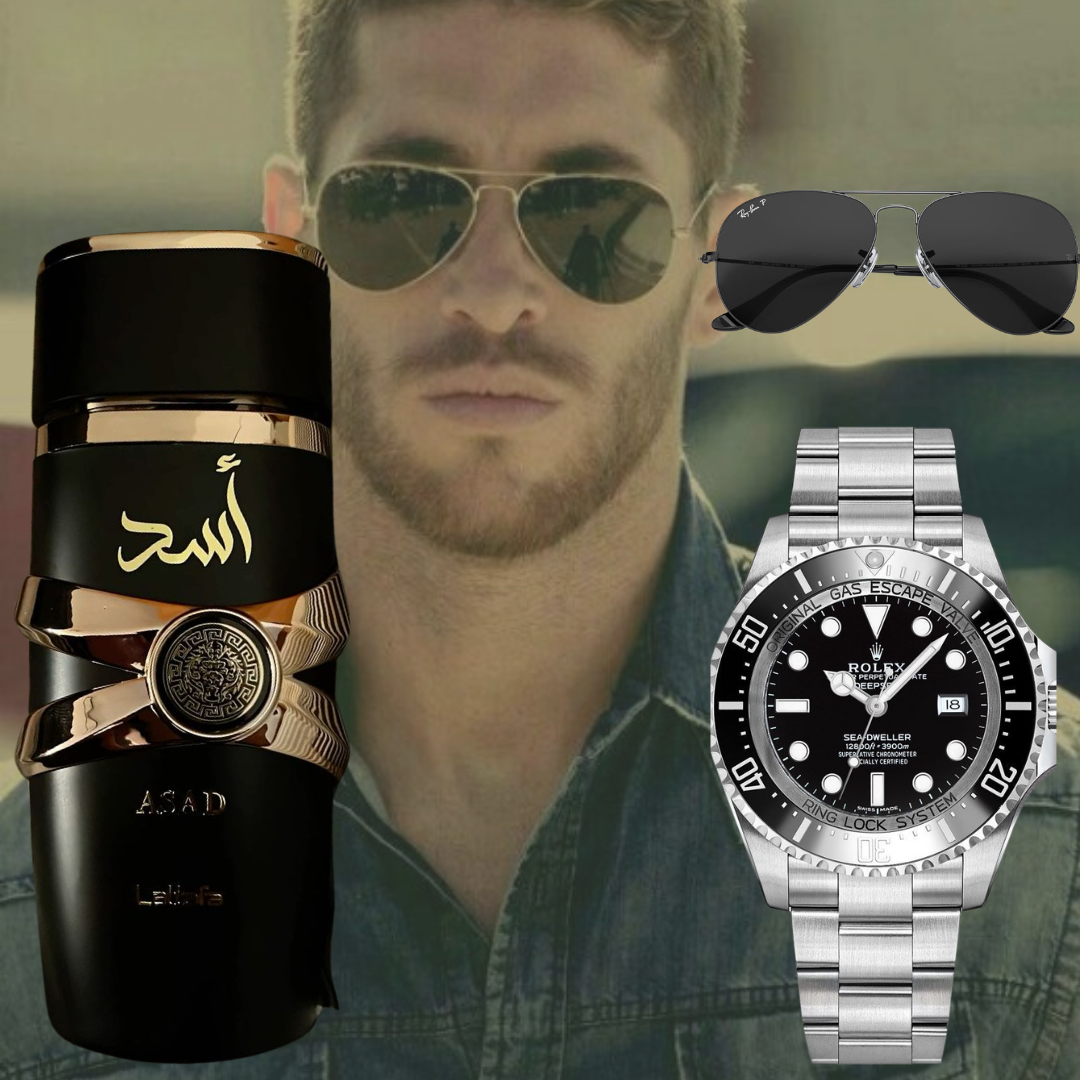 COMBO ASAD + ROLEX PLATA + GAFAS RAYBAN