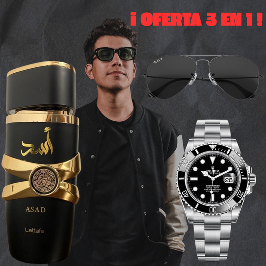 COMBO ASAD + ROLEX PLATA + GAFAS RAYBAN